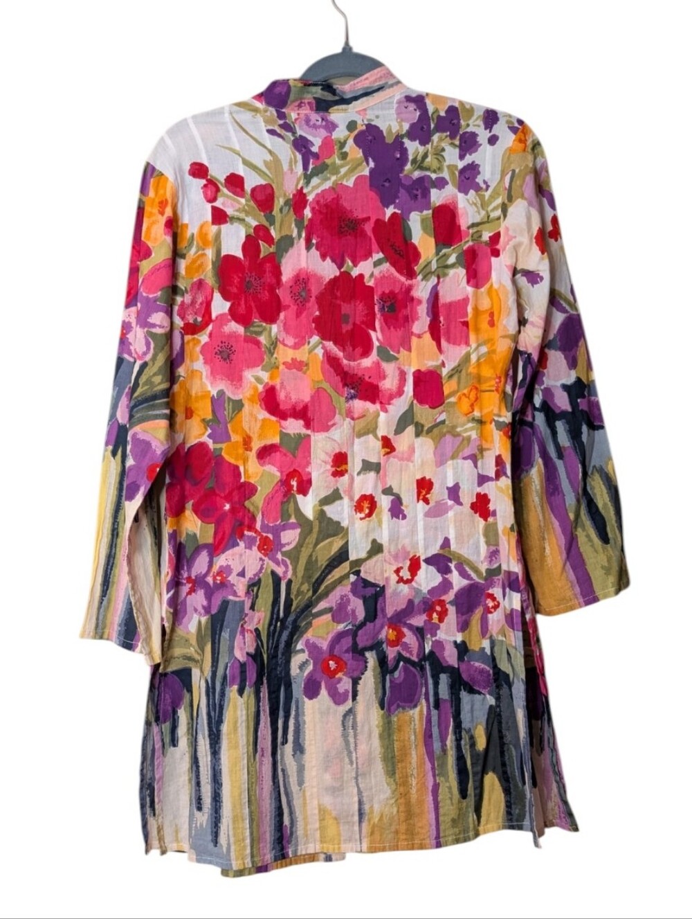 Liza Byrd lightweight colorful Multi-Color floral print cotton tunic blouse S - Picture 2 of 8